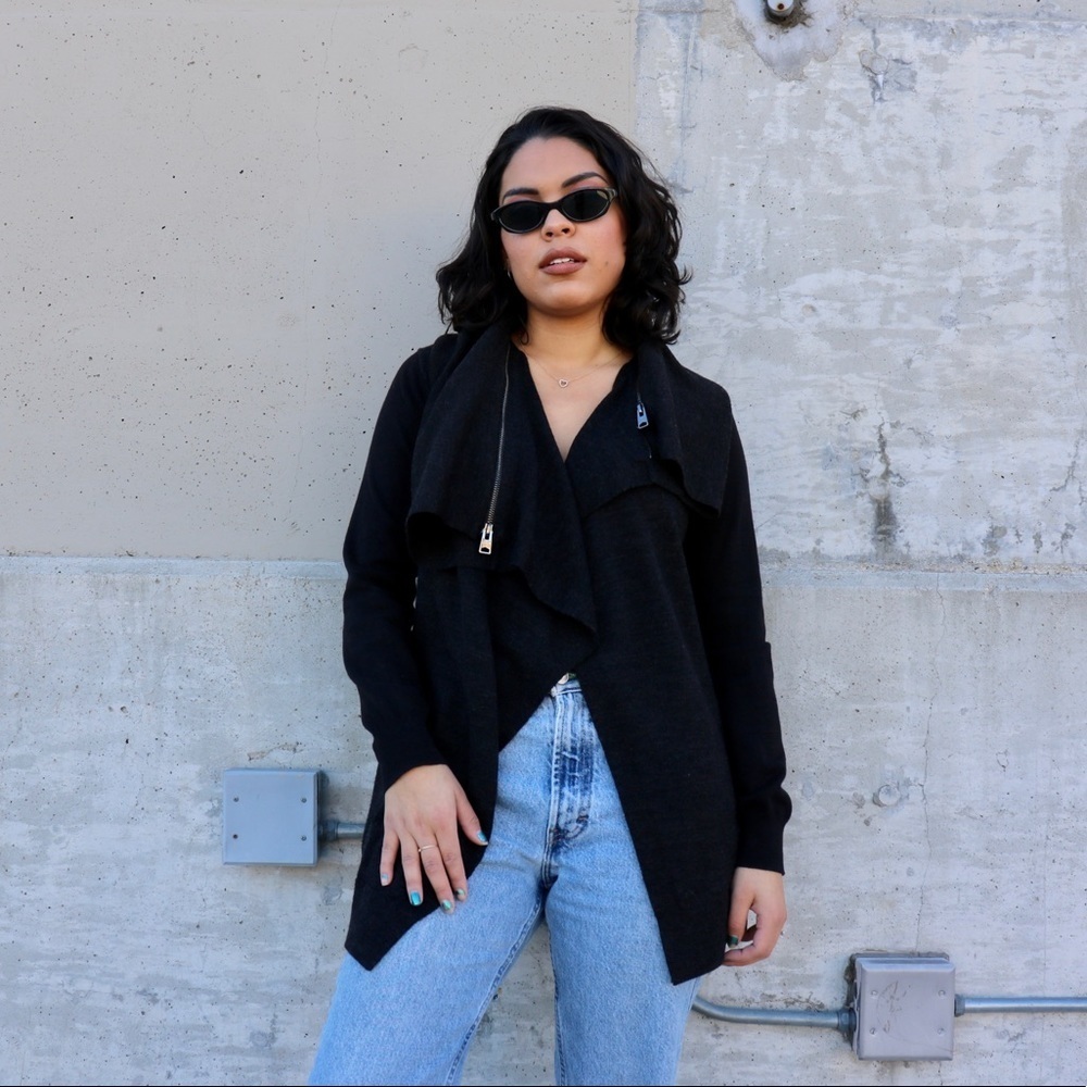 All Saints Black Drape Front Cardigan